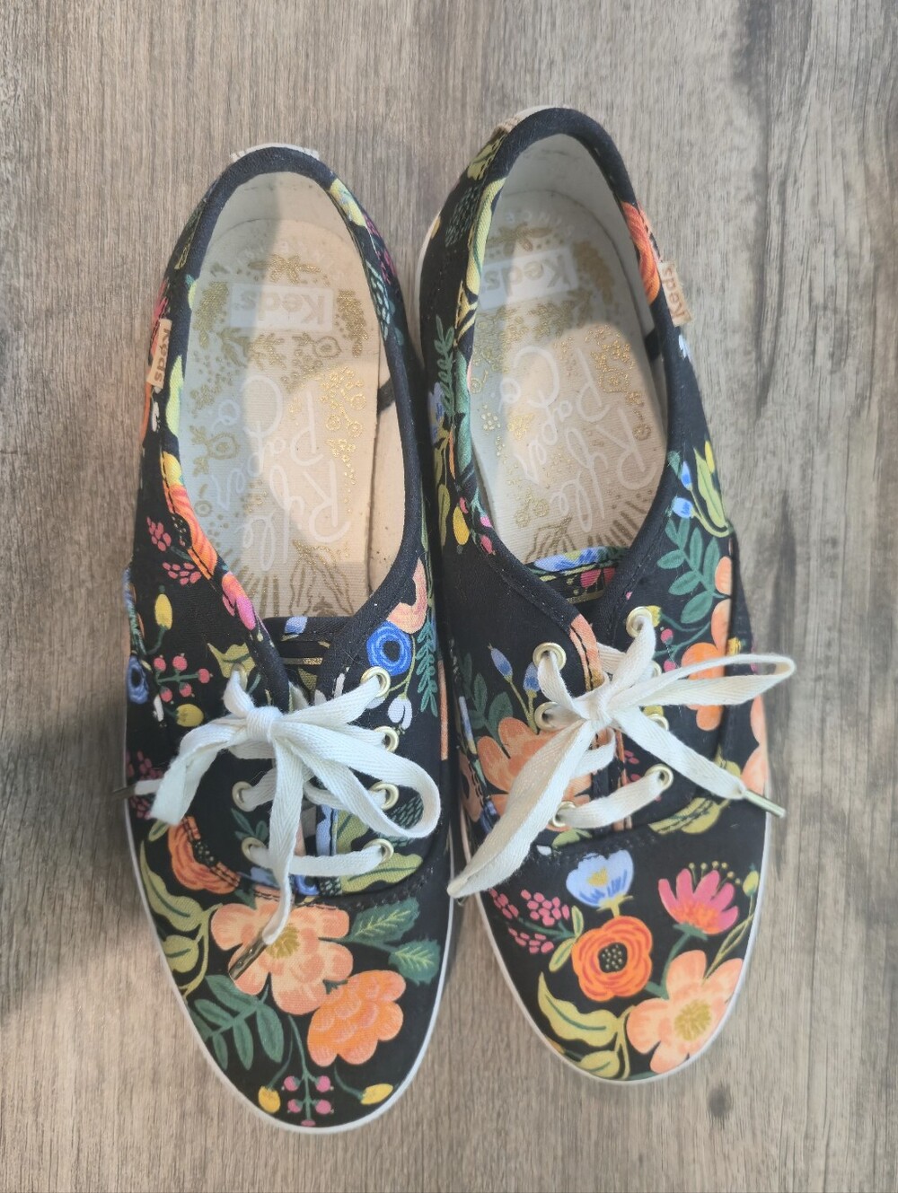 Keds X Rifle Paper Black Canvas Floral Lace-Up Sneakers with Bright Blooms